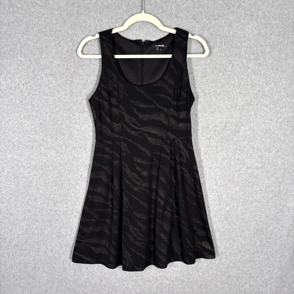Y2K 90s‎ My Michelle Dress Juniors 5 Gold Studded Shimmer Pleated Skater Moto